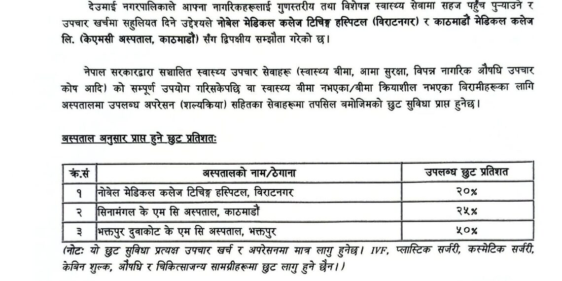 🔴 देउमाईका नागरिकलाई तीन अस्पतालमा उपचार छुट ‼️